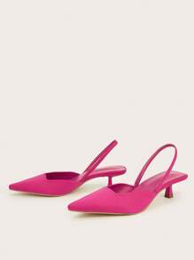 Women's Solid Color Kitten Heel Shoes, Elegant Pointed High Heels, Fashionable Ankle Strap Sandals