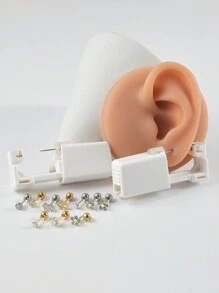 1PC Easy To Use Disposable Sterile Ear Piercer With Flower Gem Ball Buckle Set Piercing Gun Body Piercing Jewelry Valentines - Silver - View 3