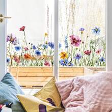 Flowers And Trees Series Flat Wall Sticker - Vibrant Window And Wall Decoration - Removable Plastic Film, For Kitchen, Living Room, Bedroom, Study, Dining Room, Ceiling, Birthday Party Decoration, Romantic Removable Art Decal Vinyl Decal,For Bedroom Decor,Room Decor Items,For Halloween Decor,Fall Decor,Classroom Decorations,Removable Sticker - Watercolor Flowers and Leaves - View 7