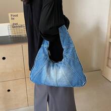 Tote Wandering Bag Denim Shoulder Bag - Stylish, Durable, And Spacious Underarm Bag For Women, Perfect For Daily Use And Shopping - 淺藍色 - 查看 4