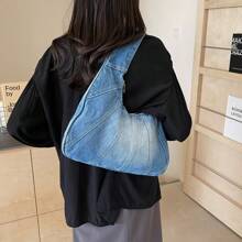 Tote Wandering Bag Denim Shoulder Bag - Stylish, Durable, And Spacious Underarm Bag For Women, Perfect For Daily Use And Shopping - 淺藍色 - 查看 5