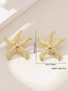 1 对优雅精致的不对称海星耳钉，时尚迷人 - 金黃色 - 查看 3