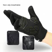 Kyncilor 1 双黑色 SMLXL 防滑长指减震器，男女皆宜，透气防晒，登山、露营、骑自行车、电动自行车、触摸屏骑行手套，适合骑自行车、骑摩托车和滑雪，黑色手套，冬季暖手器