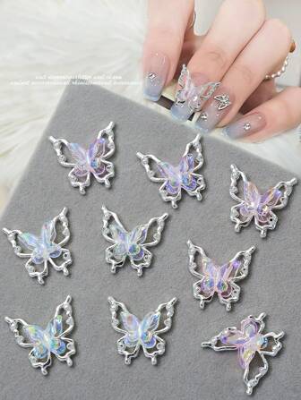 10 Pcs Mixed 3D Butterfly Nail Art Decoration Alloy Texture Y2K Metal Style Diy Nail Art Decoration Nail Drill Fake Nail Decoration For Women And Girls Nail Art Diy With Nail Charm Nail Gemstone Charm Nail Supplies Nails Nail Charms