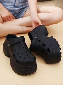 女性厚底透氣拖鞋，閉趾設計，防滑，適用於室內家居、浴室和戶外使用，夏季平台鞋 - 黑色 - 查看 5