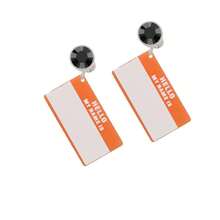 Delight Jewelry Acrylic Orange "Hello" Name Tag Crystal Clip On Earrings - 黑水晶 - 查看 2