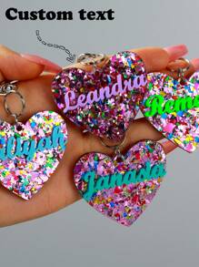 定制个性化珠宝闪亮心形钥匙扣，带有她的圣诞名字背包吊饰钥匙扣单身派对礼物团队礼物教师礼物圣诞礼物给她，雕刻，耐用，不锈钢，彩色，可爱，迷人，有趣，卡哇伊，Y2K，时尚，男女通用，休闲，定制，个性化，独特，定制，适合他的理想礼物，适合她，她，男朋友，女朋友，家人，朋友，儿童，周年纪念日，情人节，母亲节，生日，儿童节，父亲节，毕业典礼，婚礼，乔迁
