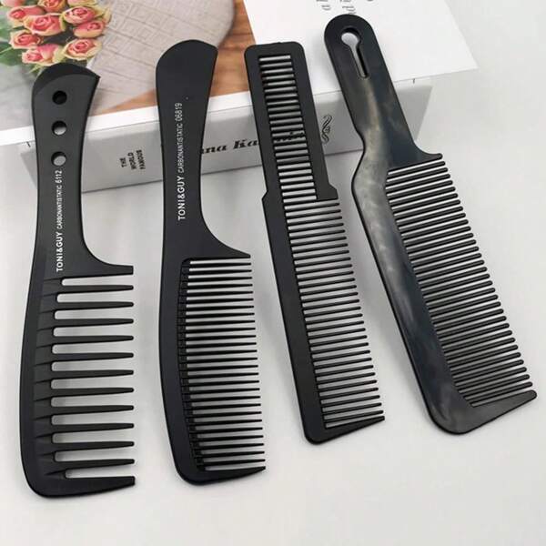 1pc Black Flat Top Anti-Static Wide Tooth Cutting Comb For Men And Barbers, Professional Barber Hair Brush, Hairdressing Carbon Comb,Hair Brush,Comb,Hair Tools,Hair Products And Accessories For Barber Salon Beauty Travel Essentials