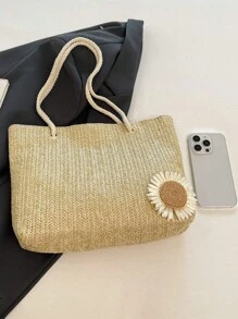 Small Size Floral Print Beach Scarf Decor Shoulder Bag - Khaki - View 4