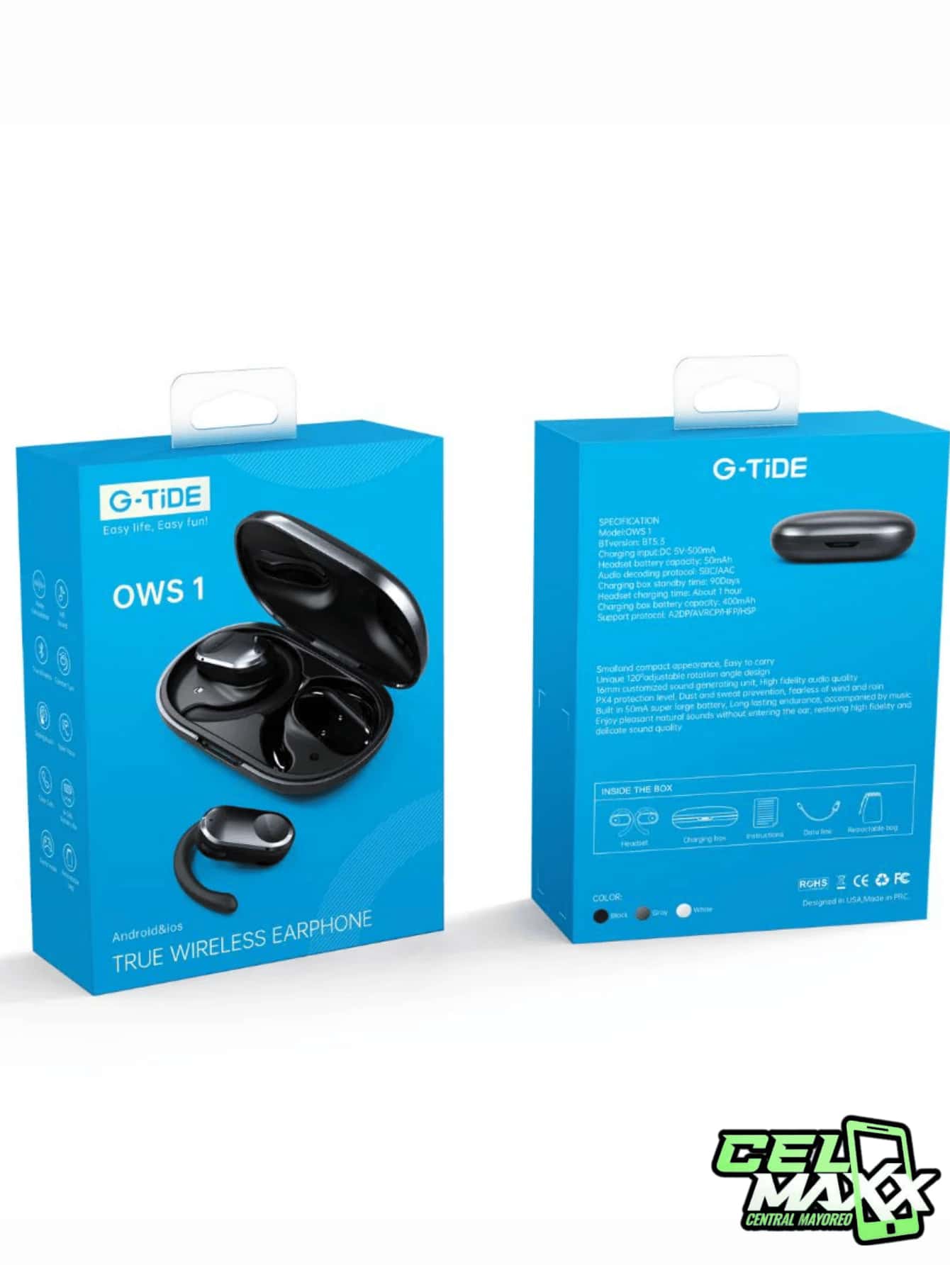 Audifonos bluetooth marca G-Tide ows1 sport impermeables de larga duracion 12hrs+ - Blanco - Ver 1