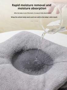 1入組嬰兒灰色熊耳刺繡圖案帶兜帽浴巾，可作毛毯使用