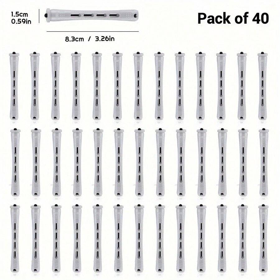 40pcs/Set Perm Rods Set - Create Natural Waves & Curls Of Hair Rollers - Suitable For DIY Hairdressing & Styling Of Long, Medium & Small Hair - Grey - View 1