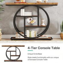LITTLE TREE 4 Tiers Console Table, 41.3" Sofa Table With Circle Base, Narrow Wood Entryway Entrance Table, Accent Foyer Table With Storage Shelves - Rustic Brown - View 3