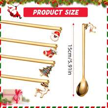 6 件套圣诞礼物勺子、搅拌勺、茶匙、咖啡勺，带圣诞礼物吊坠，适用于圣诞派对餐具装饰学校用品、居家房间装饰