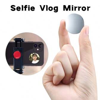 1pc Self-Adhesive Phone Back Selfie Mirror With Storage Box, Mini Portable Vlog Selfie Round Mirror, Reusable Nano Sticker, Photography And Live Streaming Reference Mirror, Suitable For Most Phones Best Gifts Birthday Graduation Home Decor Back To School Room Decor School Supplies