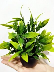 MEHELANY 4/1件装仿真小型盆栽植物，塑料材质，黑色花盆，迷你仿真植物，适用于家居、办公室、餐桌、农舍、庭院、浴室装饰 - 黑色 - 查看 4