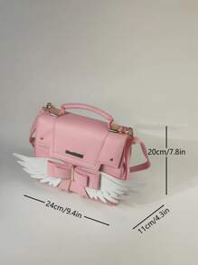 1 Peça Bolsa Rosa Fofa de Asa de Anjo da Moda com Laço, Tiracolo e Transversal, Adequada para Compras Casuais na Rua, Encontros e Viagens - Rosa chiclete - Visão 7