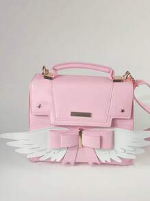 1 Peça Bolsa Rosa Fofa de Asa de Anjo da Moda com Laço, Tiracolo e Transversal, Adequada para Compras Casuais na Rua, Encontros e Viagens - Rosa chiclete - Visão 4