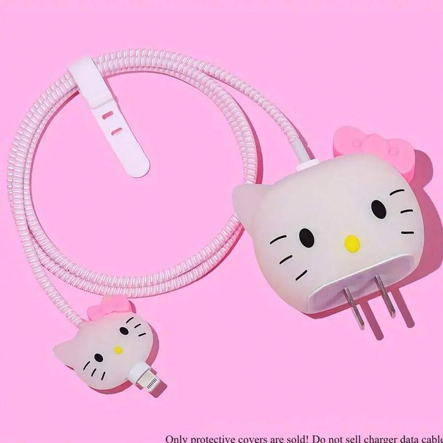 1Pc Sanrio Cute Hello Kitty Kuromi Silicone Charger Protective Case Kawaii Kitty Cat USB Cable Protector For Phone 14 13 12 11 Pro Max Fast Charging Cable Charger Head Cover