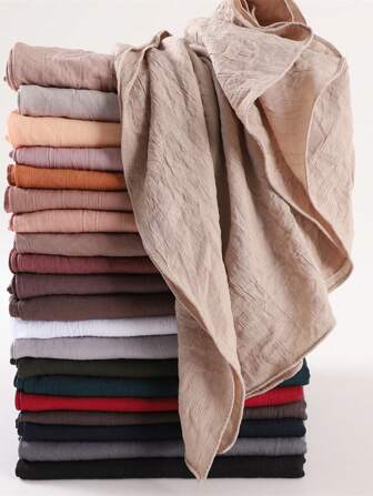 1 件柔软透气自然皱纹长围巾，细条纹褶皱纯色头巾披肩，阿巴亚配饰，适合女性头带柔软头巾女式面纱