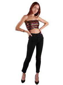 Womens Shiny Sequin Party Cropped Strapless Bandeau Stretch Tube Top - Multicolor - View 4