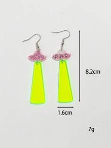 1 par de pendientes colgantes UFO de acrílico transparente fluorescente y de moda, lindos y extravagantes, adecuados para uso diario de mujeres - amarillo fluorescente - Ver 6