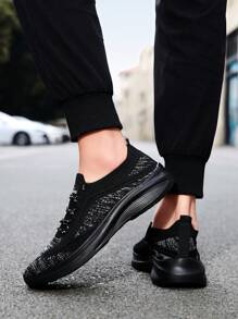 New Women's Athletic Shoes, Women's Wedge Heel Thick Sole Running Shoes - Black - View 4