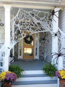 Decoraciones de Halloween para exteriores Telaraña de araña: Corta tu propia red de pescar gigante elástica de ganado. Decoración de casa embrujada con telarañas, decoración de Halloween con telaraña de araña blanca artificial elástica para escenas de fiesta de miedo en casa, decoración navideña