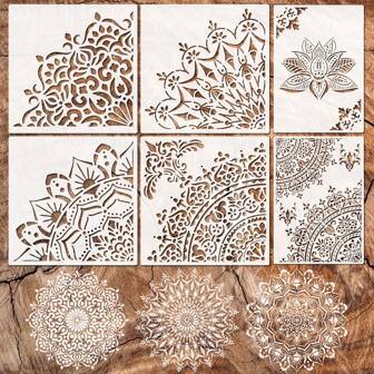 6pcs Large Mandala Stencils For Painting On Wall, 11.8 Inch Quarter Mandala Stencils Reusable, Floral Damask Templates, Lotus Drawing Craft Stencil Art Supply For DIY Tile Furniture Canvas Outdoor Indoor Home Decor Back To School