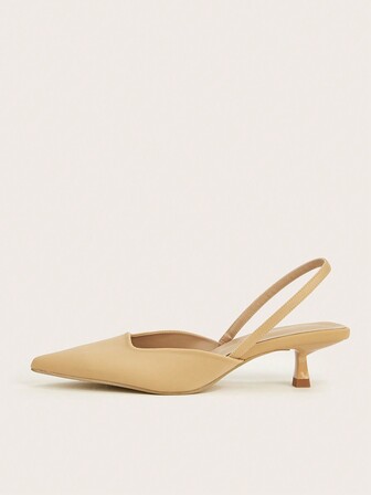 女式純色中跟鞋，優雅尖頭高跟鞋搭配時尚踝帶和露跟設計