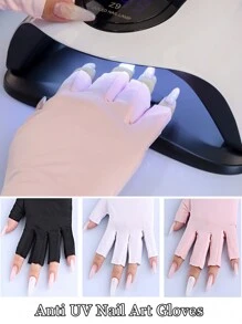 1 双防紫外线美甲手套，黑色、白色、粉色美甲专业防护手套，居家户外弹力露指手套美甲沙龙辅助工具、美甲用品、美甲工具、美甲工具、返校、指甲、按压指甲的美甲工具