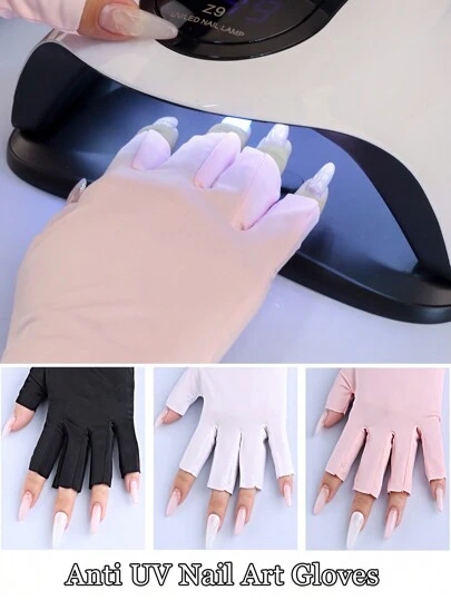 1 双防紫外线美甲手套，黑色、白色、粉色美甲专业防护手套，居家户外弹力露指手套美甲沙龙辅助工具、美甲用品、美甲工具、美甲工具、返校、指甲、按压指甲的美甲工具