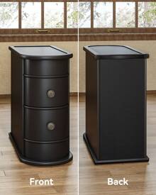 LITTLE TREE End Table With 2 Drawers, Sofa Side Table With Storage No Assembly Required, Slim Nightstand Vintage Wood Chairside Bedside Narrow Accent Tables - 黑色 - 查看 5