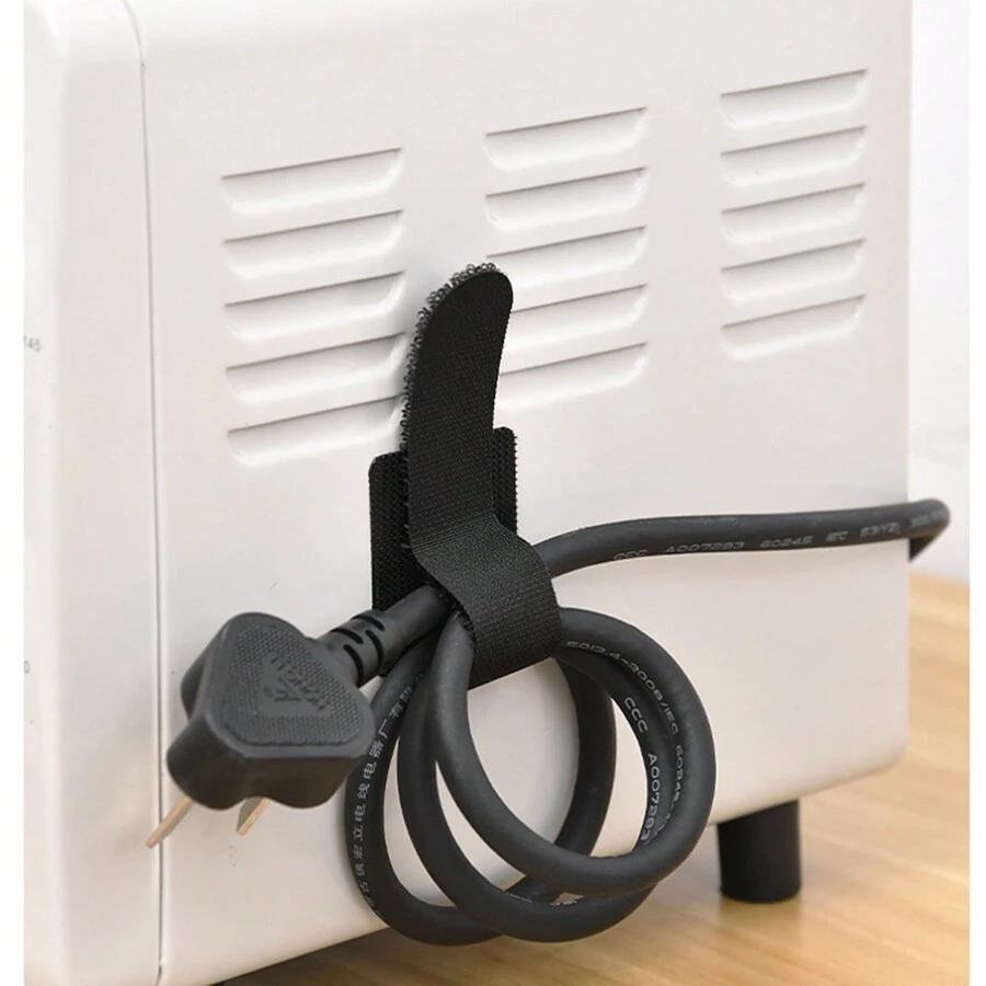 Organizador adhesivo de cable, sujetadores de cable de gancho y bucle, fijador de cable autoadhesivo para gestión de cables - Negro - Ver 1