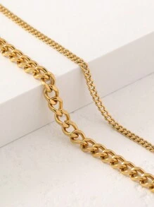 2pcs/Set Women's Gold Stainless Steel Cuban Link Anklet, Beach Chain - Yellow Gold - View 3