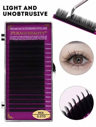 16D 卷曲黑色貂毛睫毛，自然柔软弧形款式，0.07/0.1mm 合成貂毛，8-15mm 手工单根睫毛延长，适合女性美容使用