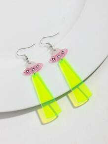 1 par de pendientes colgantes UFO de acrílico transparente fluorescente y de moda, lindos y extravagantes, adecuados para uso diario de mujeres - amarillo fluorescente - Ver 13