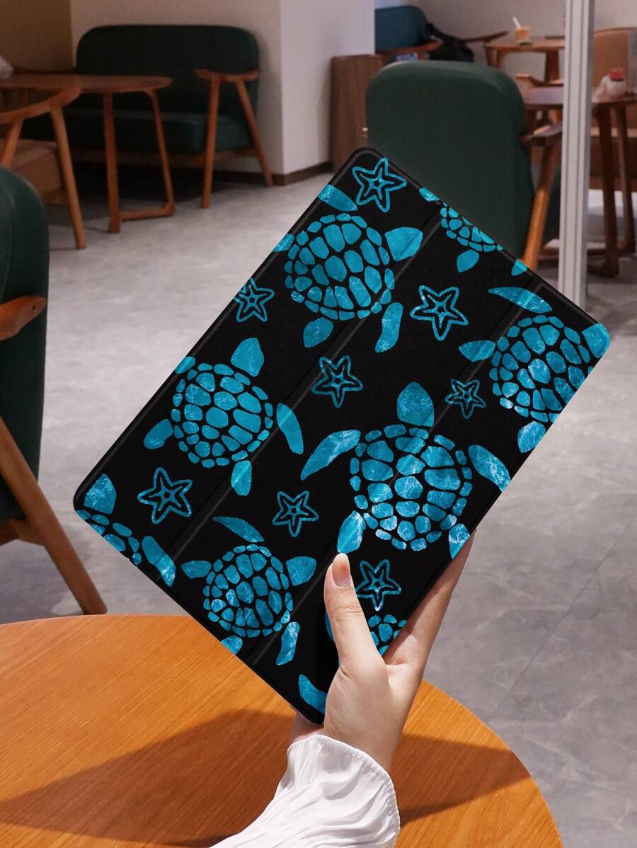 1入組烏龜印花平板電腦保護套，防墜落，筆套，支持睡眠/喚醒，兼容三星，華為，小米和iPad - 彩色 - 查看 1