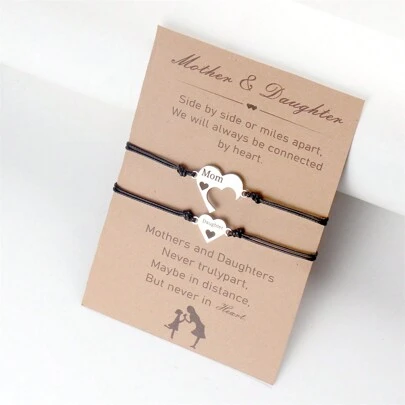 Juego de pulseras para madre e hija, pulsera con dije de corazón, regalo para mamá, pulsera tejida para padres e hijos, pulsera con deseo de corazón, regalo para el Día de la Madre y San Valentín para mujeres y niñas