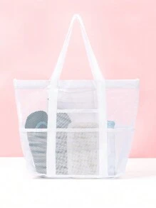 1pc Mesh Beach Bag Waterproof Sandproof Handbag Lightweight, Large Capacity, Portable Mesh Beach Bag, Swimming Pool Bag Cruise Beach Essentials Travel Holiday Essentials Perfect For Family Travel, Holidays, Beaches, Camping And Hiking - Multicolor - View 12