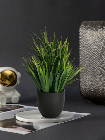 MEHELANY 4/1 قطعة/مجموعة نباتات صغيرة اصطناعية مزروعة في أصص خضراء، أصص نباتات مزيفة بلاستيكية، أصص مصغرة مزيفة، أصص سوداء مناسبة للديكور المنزلي والمكتبي وطاولة الطعام والمزرعة والحمام