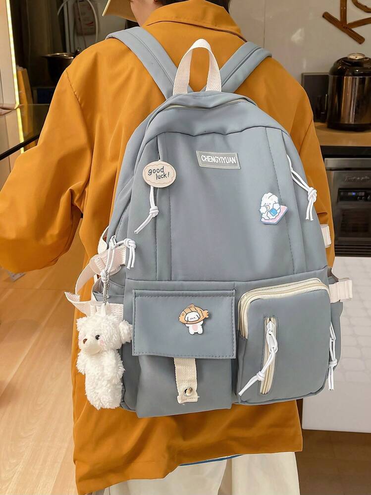 Korean Style Cute School Bag Campus Backpack Large Capacity Student Bag With Pendant SHEIN USA
