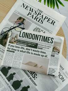 2Pcs English Newspaper Photography Props Fashion Clothing Home Decor Food Photography Background Props Flower Wrapping Paper Atmosphere Decoration Gifts Birthday Graduation