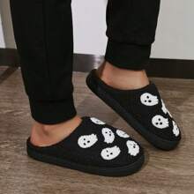 OBOVAY 男士卡通鬼居家拖鞋，平底防滑 包趾拖鞋，適用於秋冬季節 - 黑色 - 查看 3