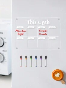 1pc Acrylic Magnetic Dry Erase Board, Fridge Calendar/Weekly Planner, Magnetic Clear Refrigerator Memo/Message/Reminder Board, Wall Hanging Display Board For Home Best Gifts Birthday