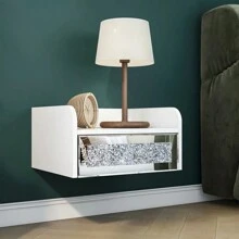 Floating Mirrored Nightstand, White Bedside Table, Small Night Stand, Modern End Table With Drawer, Silver With Mirror Drawer, Side Table Wall Mounted Shelf Space-Saving For Bedroom - Silver - View 5