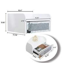 Floating Mirrored Nightstand, White Bedside Table, Small Night Stand, Modern End Table With Drawer, Silver With Mirror Drawer, Side Table Wall Mounted Shelf Space-Saving For Bedroom - Silver - View 2