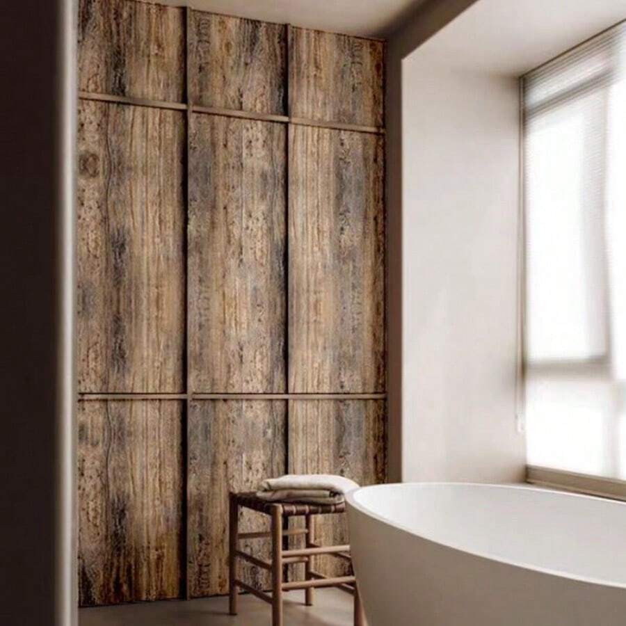 1 Roll 45cm Wide Faux Wood Grain PVC Material Self-Adhesive Wallpaper, Waterproof, Anti-Dirt, Easy To Clean, With Back Glue, Suitable For Living Room, Bedroom, Cabinet Renovation And Other Scenarios - Brown - View 1