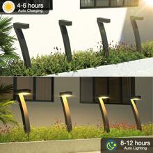 6pcs Solar Pathway Lights Outdoor, Waterproof Solar Powered Landscape Lights, 12 Hrs 7-Shape Solar Ground Stake Lights Decorative For Backyard Patio, Auto On/Off Solar Lights For Outside Landscape Path Yard Walkway Driveway - 溫暖的 - 查看 3