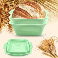 Square Bread Fermentation Basket, Silicone Sour Dough Bread Baking Supplies, 4-Piece Folding Protective Bowl With Brush Scraper Set, Suitable For Yeast Bread, 8.1-Inch Square Bread Making Tools And Starter Kit. - Multicolor - View 3